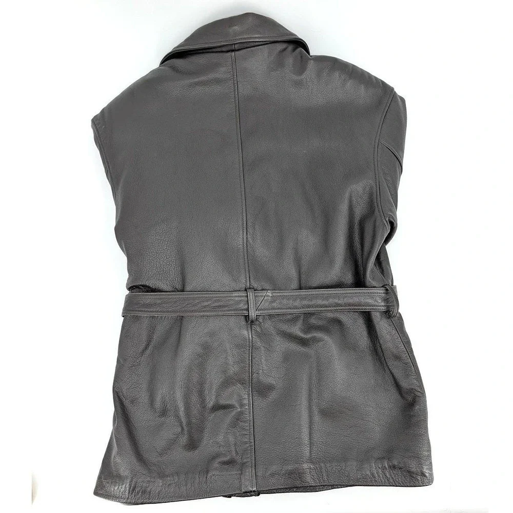 Tannery West‎ Brown Leather Belted Moto Jacket Asymmetrical Zip Quilted L
